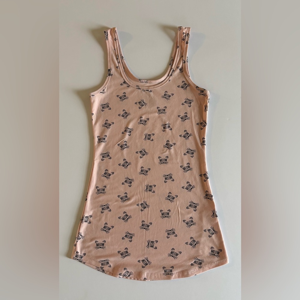 Light Pink Cat Print Tank Top